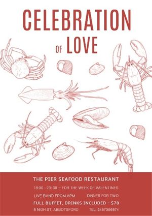 happy valentine, crabs, shrimps, Seafood Restaurant Poster Template