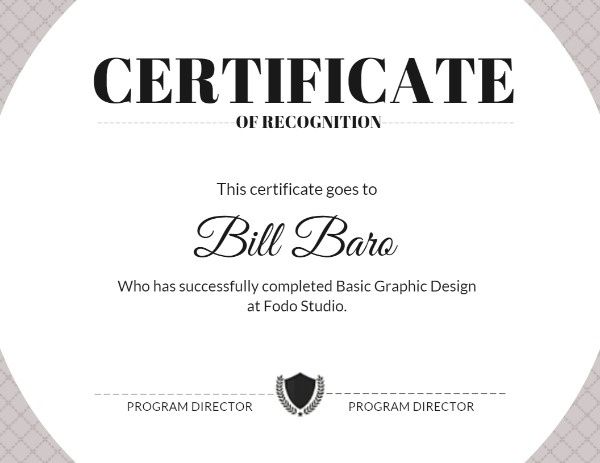 course certificate, couse, program award, Recognition Certificate Template
