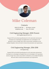 Civil Engineering Manager Blue Red Art Resume