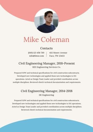Civil Engineering Manager Blue Red Art Resume Resume