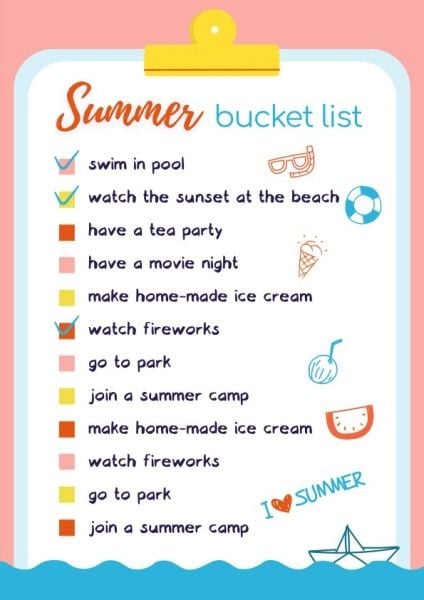 work, to do list, checklist, Hand Drawn Summer Bucket List Planner Template
