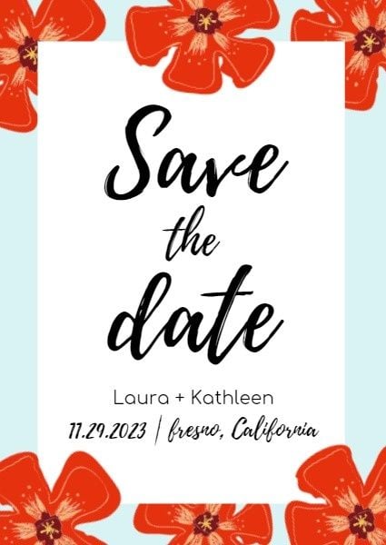 marriage, marry, love, Red Flower Save The Date Invitation Template