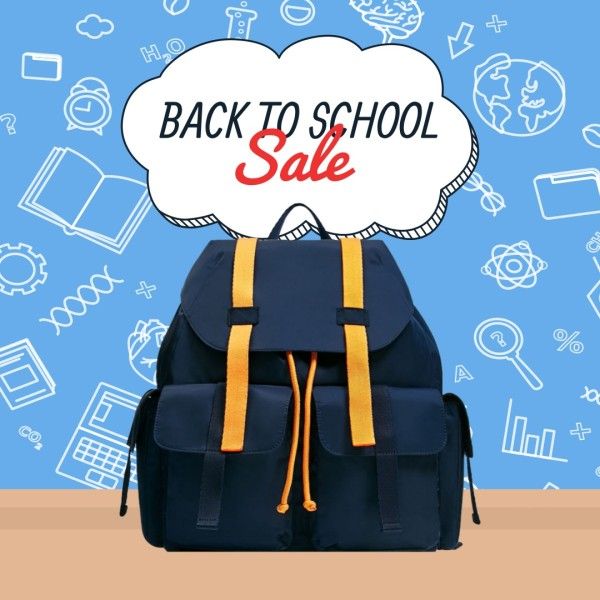 new semester, sale, promotion, Blue Modern Back To School Backpack Instagram Post Template