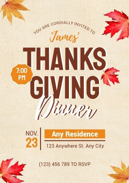 holiday, celebration, party, Beige And Brown Thanksgiving Dinner Invitation Template