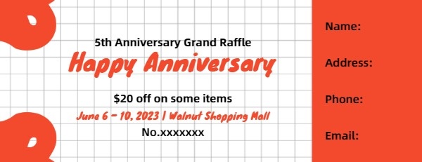 Red And White Anniversary Raffle Ticket Ticket