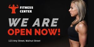 open now, gym, workout, Black Fitness Center Grand Opening Twitter Post Template