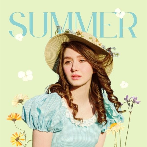 female, woman, girl, Green Summer Magazine Cover Instagram Post Template
