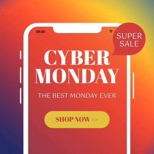 deals, business, commercial, Orange Cyber Monday Super Sale Instagram Post Template