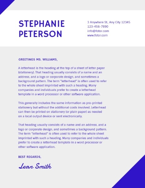 Simple Blue And Purple Freelancer Letter Letterhead