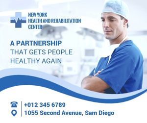 rehabilitation, hospital, stethoscope, Blue Medical Center Ads Facebook Post Template