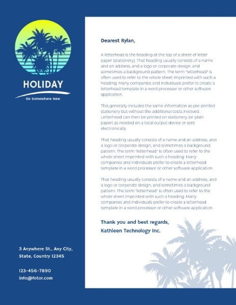 Dark Blue Holiday Travel Letterhead