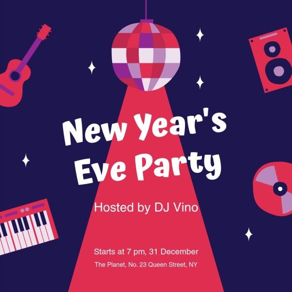 social medium, instagram ad, advertisement, New year's eve party invitation Instagram Post Template