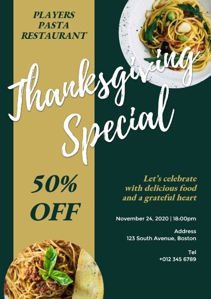 restaurant, food, promotion, Thanksgiving Special Offer Poster Template