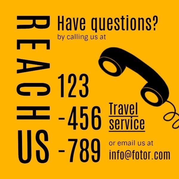 reach us, contact, phone, Yellow Support Service Post Instagram Post Template