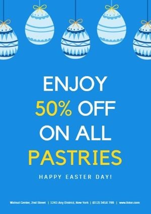 happy easter, promotion, store, Blue Easter Pastries Discount Sale Flyer Template