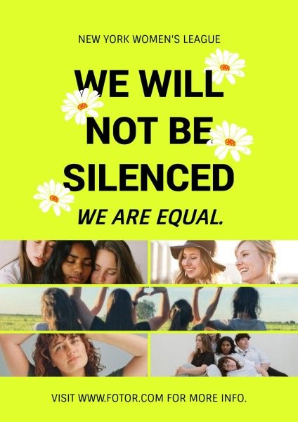 girl, all for equality, woman, Yellow Women's Right Campaign Poster Template