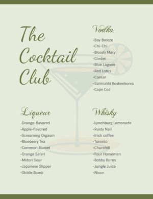 Cocktail Club Menu