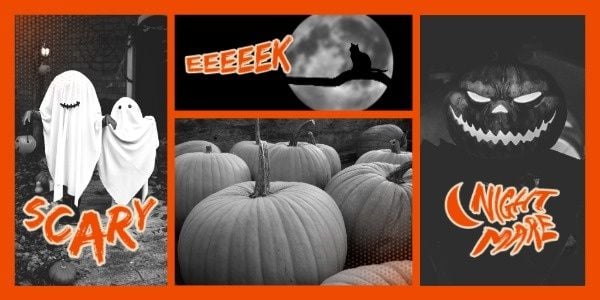spooky, festival, holiday, Scary Black Halloween Collage Twitter Post Template