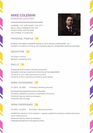 résumé, cv, job, Marketing Assistant Colorful Simple  Resume Template