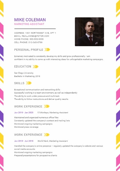 Marketing Assistant Colorful Simple Resume  Resume