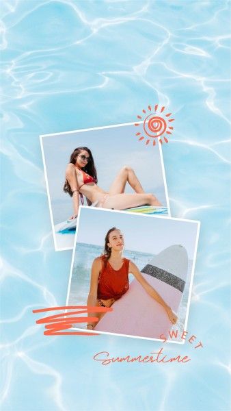 vacation, trip, journey, Blue Modern Summer Holiday Photo Collage Mobile Wallpaper Template