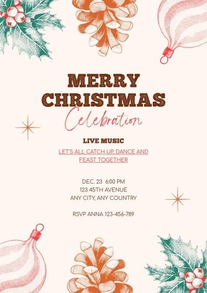 christmas, xmas, celebration, Pink Floral Holiday Party Invitation Poster Template