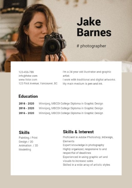 Brown Simple Photographer Resume Resume