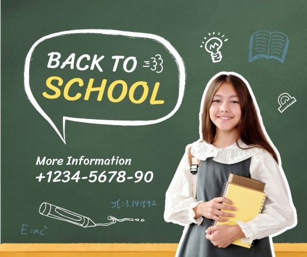 education, welcome, learning, Green Blackboard Back To School Message Facebook Post Template