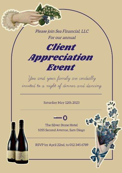 invitation, company, red wine, Vintage Client Appreciation Party Poster Template