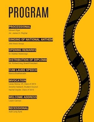 Yellow And Black Film Strip Graduation Party Program