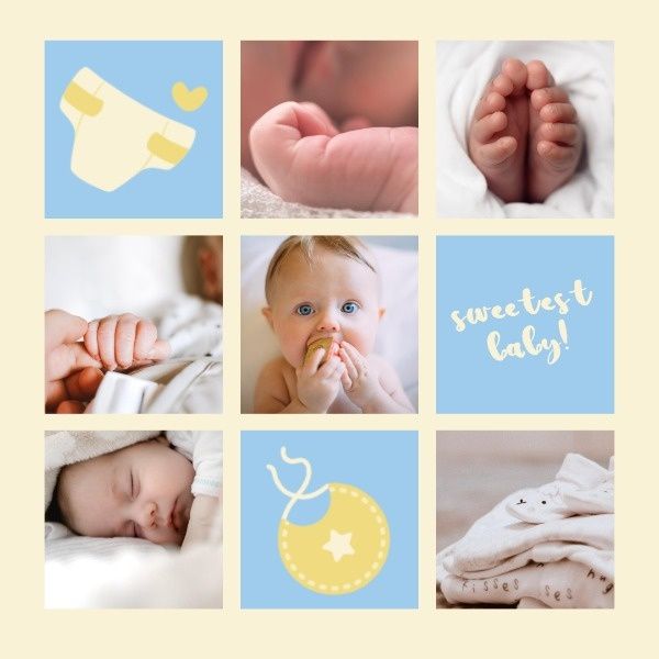 sweet, child, kid, Blue Baby Cute Collage Instagram Post Template