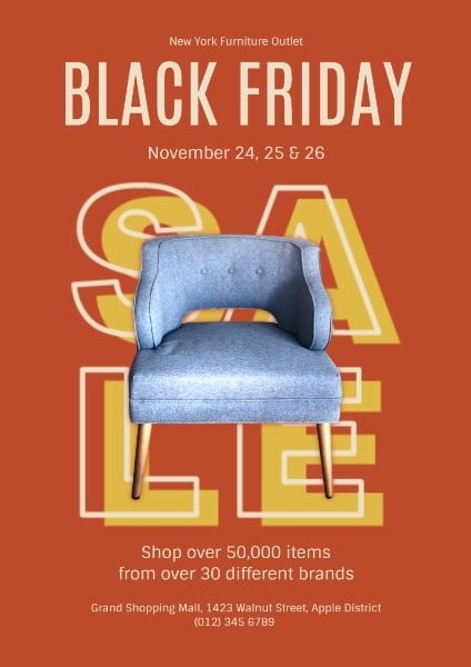 Orange Black Friday Furniture Super Sale Poster