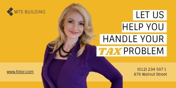 tax, money, girl, Yellow Accounting Service Twitter Post Template