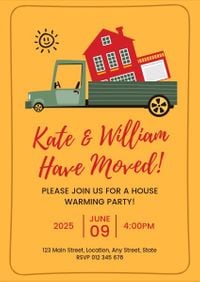 party, housewarming, friend, Orange House Moving Invitation Template
