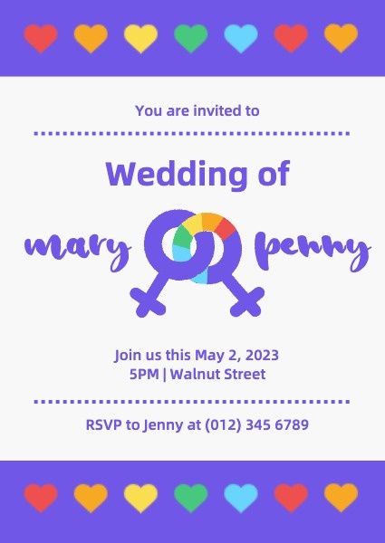 lgbt, love, parties, Purple Pride Wedding Invitation Template