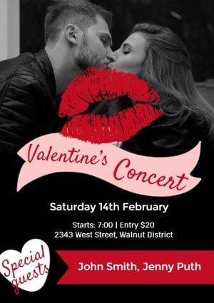 music, show, art, Black Valentine's Day Concert Flyer Template