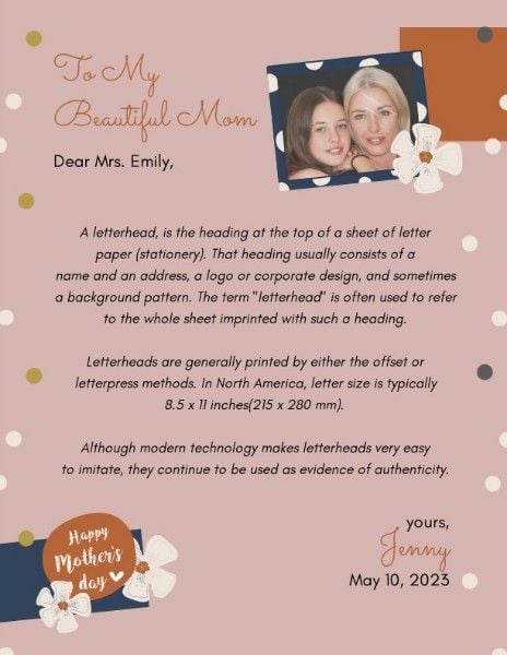 mothers day, mother day, mom, Mother's Day Letterhead Template