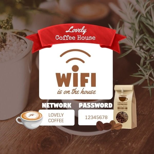 coffee, coffee house, cafe, WIFI Connected Instagram Post Template