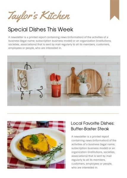 kitchen, recipe, modern, White Special Dishes Newsletter Template