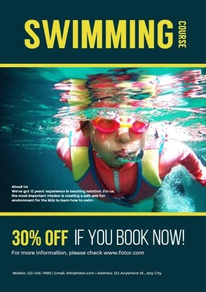 poster, education, institute, Green Swimming Course Flyer Flyer Template