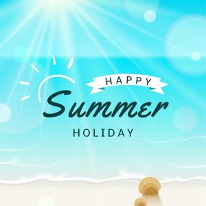 Blue Illustration Summer Vacation Scene Happy Holiday Instagram Post