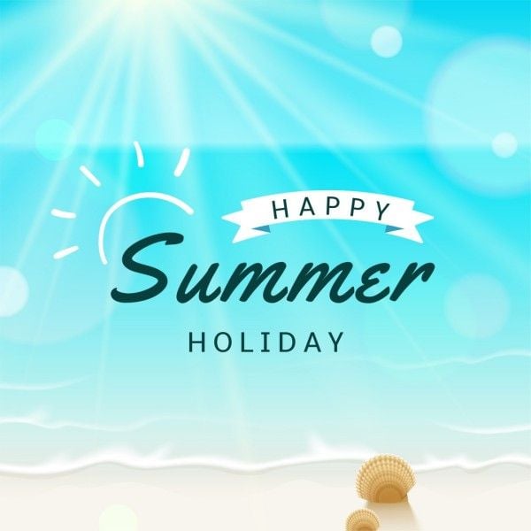 seaside, summertime, sea, Blue Illustration Summer Vacation Scene Happy Holiday Instagram Post Template