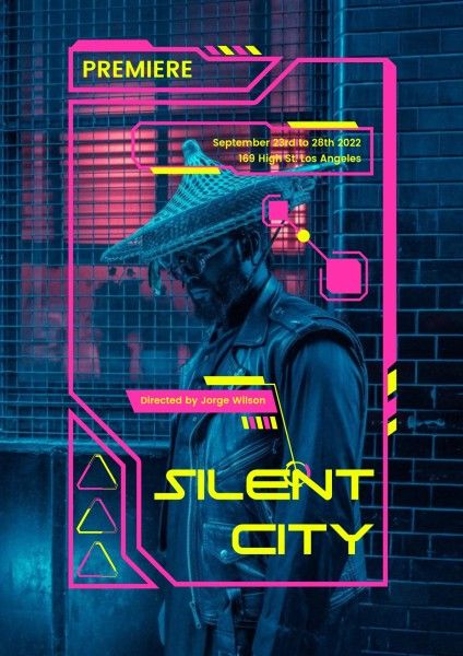 粉红色网络朋克寂静的城市首映 英文海报