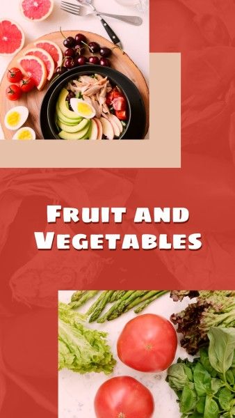 food, diet, food, Red Background Of Fruit And Vegetable  Instagram Story Template