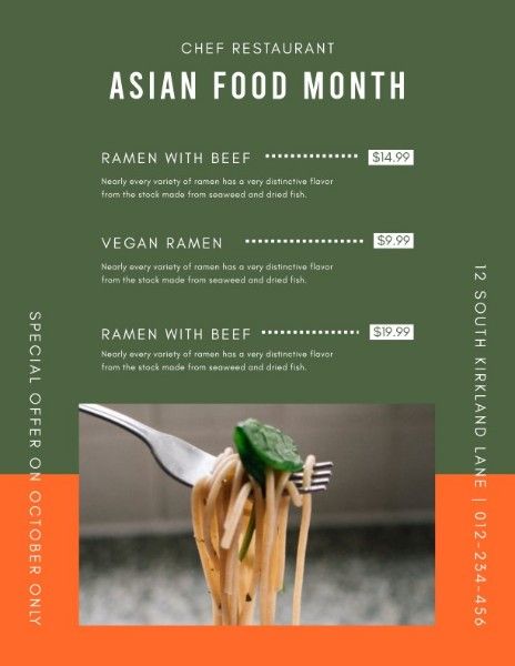 Orange Asian Food Month Menu