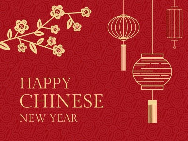 happy new year, lunar new year, spring festival, Red Happy Chinese New Year Card Template