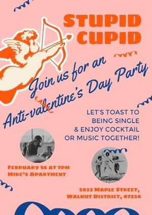 anti valentines day, party, anniversary, Orange Stupid Cupid Anti-valentine's Day Invitation Template