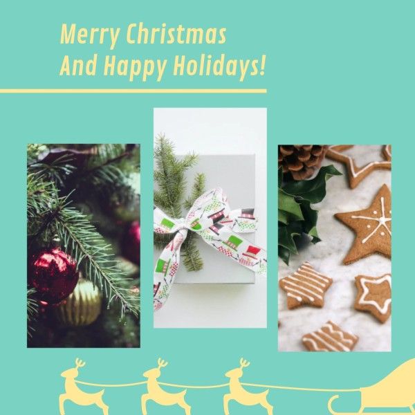holiday, simple, cartoon, Green Christmas Photo Collage (Square) Template