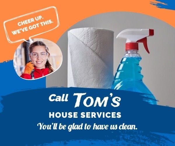 house services, cleaner, housework, Blue Cleaning Services Facebook Post Template