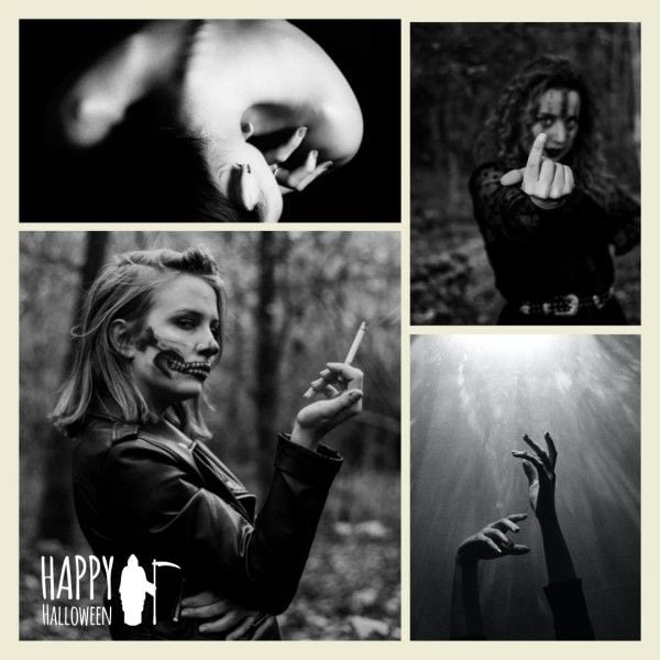 holiday, simple, mood, Black Montage Halloween  Photo Collage (Square) Template